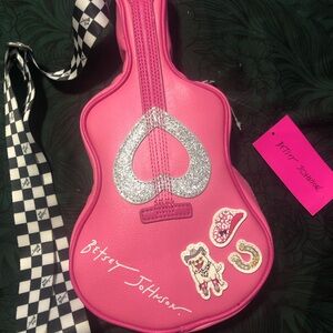 Betsey Johnson Pink Guitar Bag with Silver Heart
